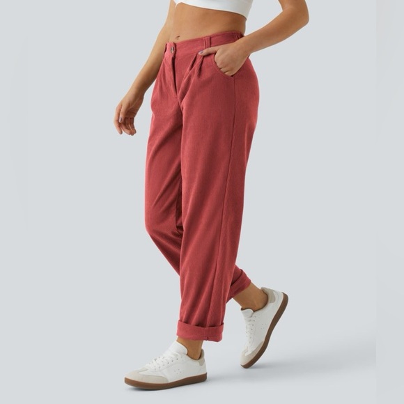HALARA Red Apple Mid Rise Button Zipper Side Pocket Corduroy Casual Pants Small - Picture 1 of 6